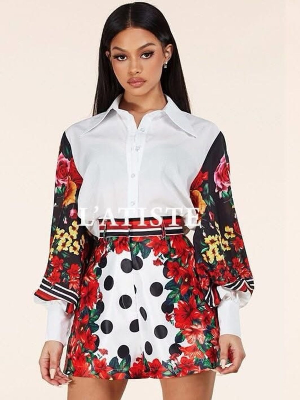 L'ATISTE Red Floral Polka Dot High Waist Women Shorts